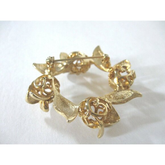 SARAH COVENTRY Tulip floral wreath PIN Brooch gold tone c1974 vintage 2" Womens - Picture 3 of 6